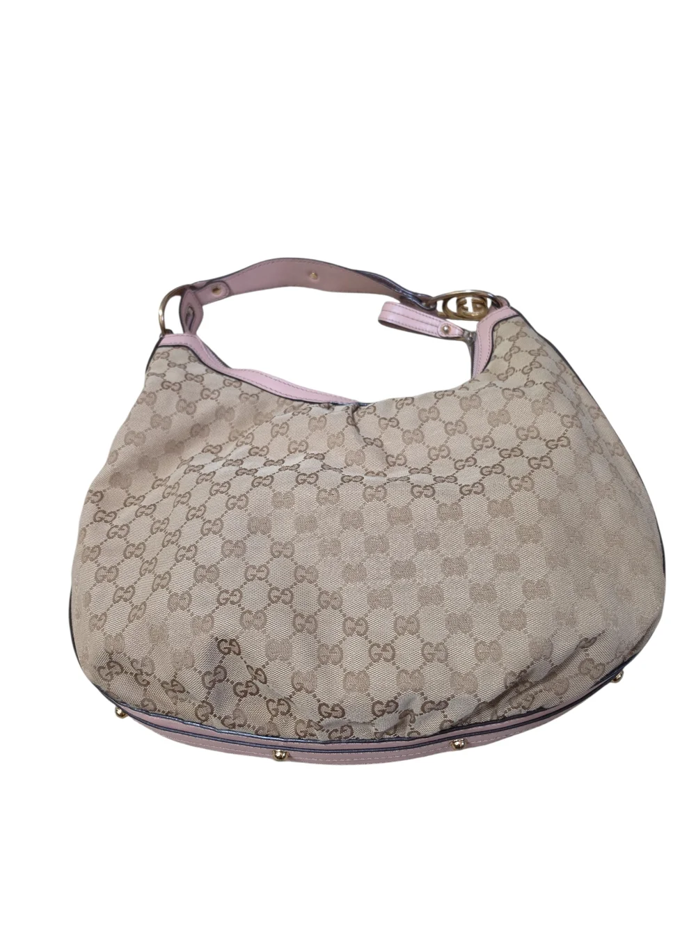 Gucci Beige GG Canvas Hobo with Pink Trim and Gold Hardware - Picture 3 of 3